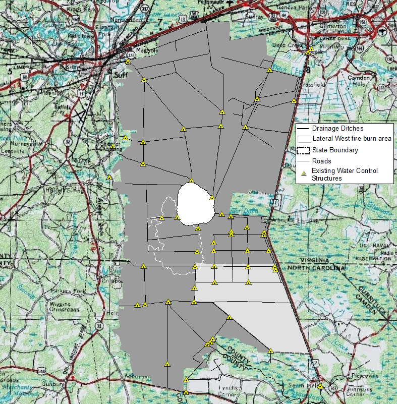 water control structures in the Dismal Swamp National Wildlife Refuge allow control of water levels - except in droughts