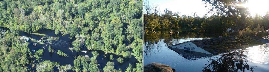 despite Corps of Engineers water management efforts, Hurricane Mathew flooding the spillway and boathouse at Lake Drummond