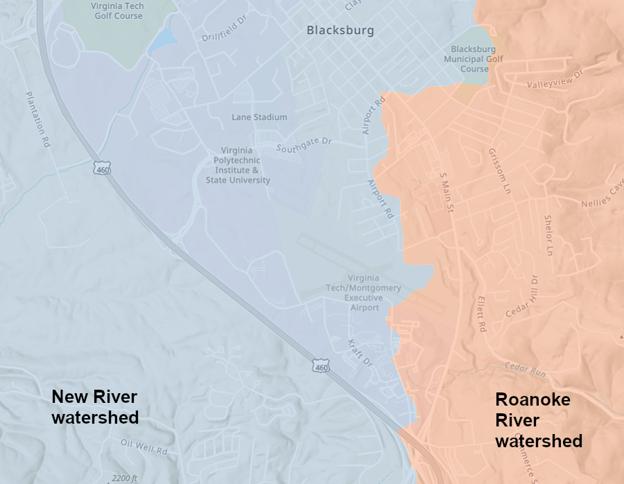 the Town of Blacksburg is on the Eastern Continental Divide