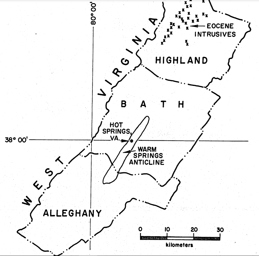 thermal springs in the area of Warm Springs Mountain are about 20 miles away from where magma reached the surface 47 million years ago during the Eocene Epoch