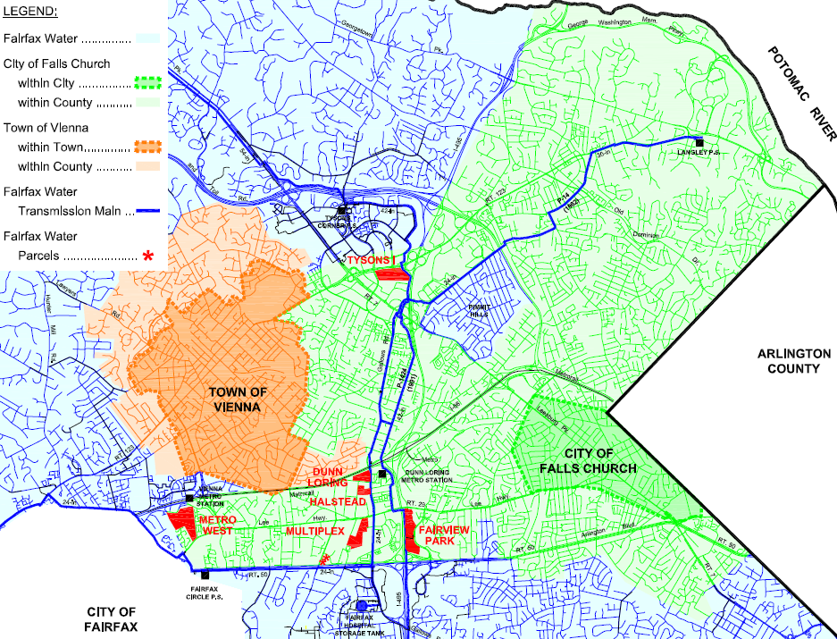 area of dispute between Fairfax Water and Falls Church