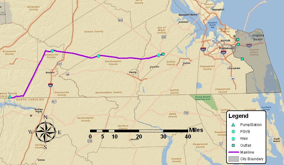 the Lake Gaston pipeline stops near Lake Prince, and Norfolk's water system then delivers treated drinking water to Virginia Beach and Chesapeake