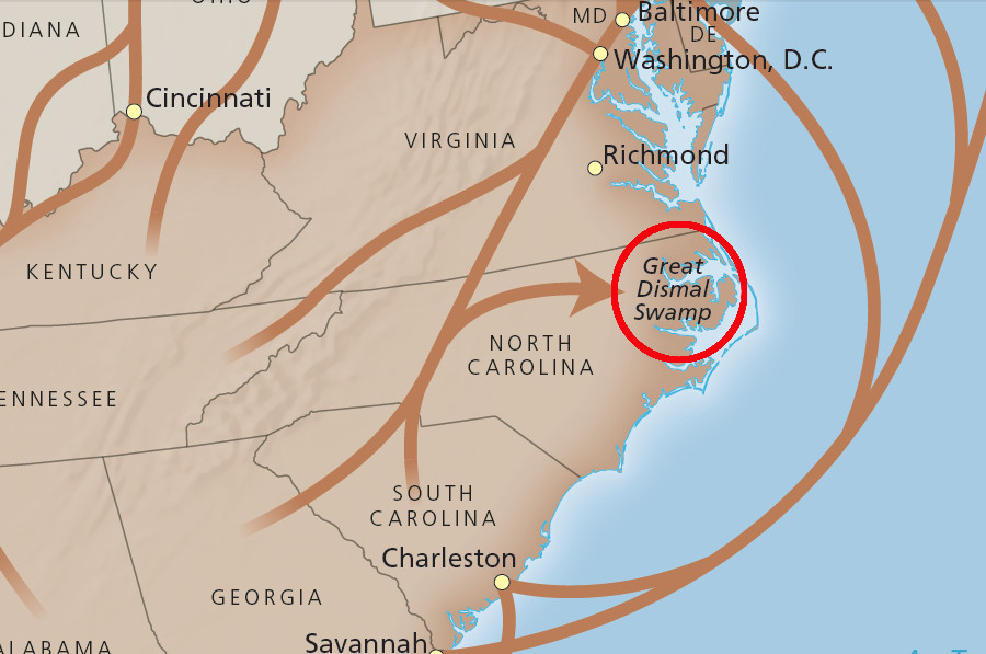 the Dismal Swamp was a destination on the Underground Railroad, prior to the Civil War