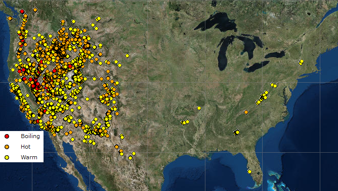 nationally, most thermal springs are located in the western United States