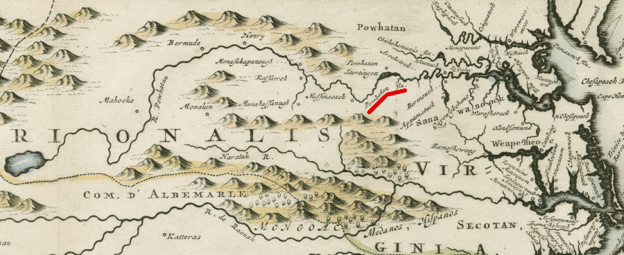even into the 1720's, European mapmakers recycled previous assumptions about a large lake at the headwaters of Powhatan's flu