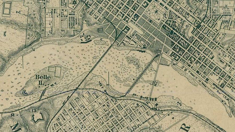 during the Civil War, two railroad bridges and the Mayo Bridge connected Richmond to Manchester at the Fall Line of the James River