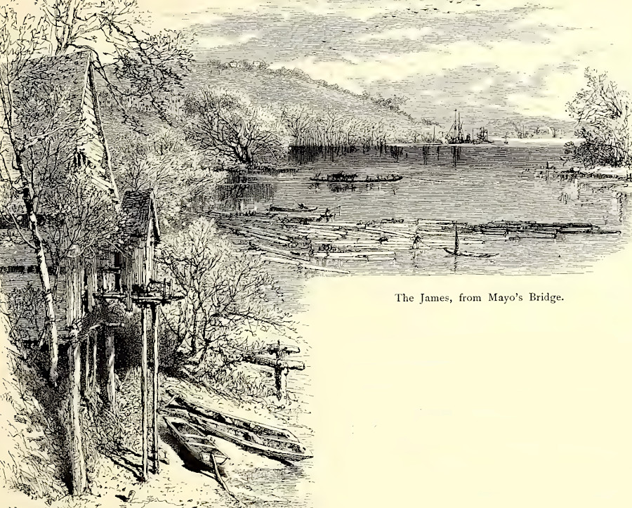 looking downstream on the James River towards Church Hill on the left, below the Fall Line rapids