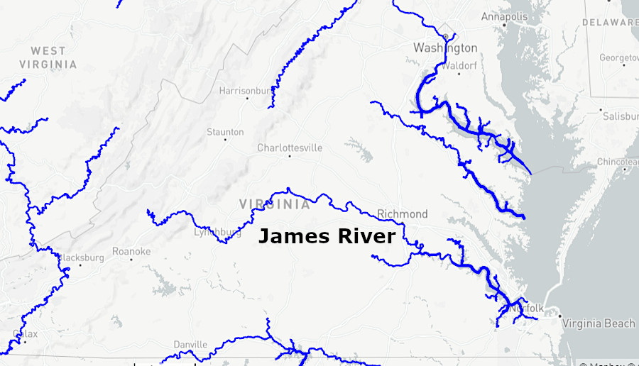 the James River is the largest watershed in Virginia