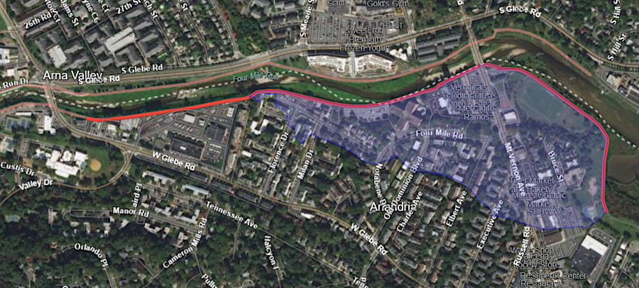 the 1974-84 Alexandria East project along Four Mile Run included a leveee 0.2 to 2.5 feet high, as well as a floodwall