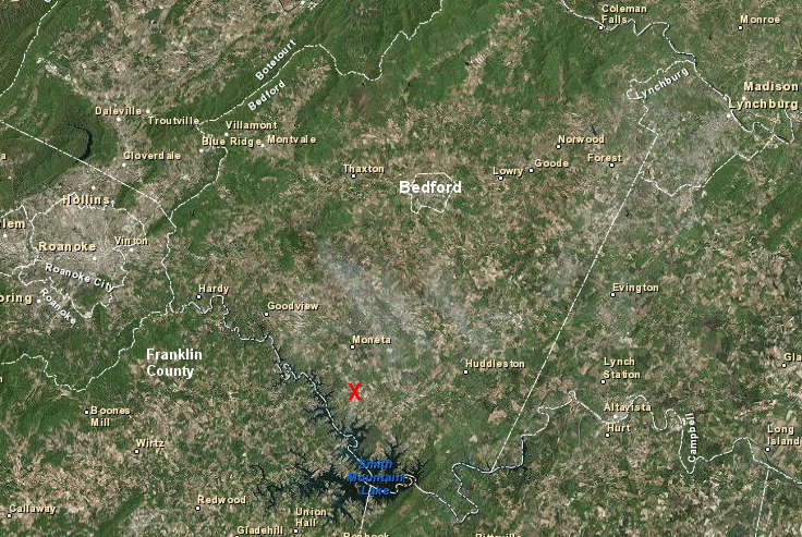 Bedford Regional Water Authority and Western Virginia Water Authority partnered to build the Smith Mountain Lake Water Treatment Plant (red X) near Moneta to provide 6 million gallons/day (and up to double that amount at peak times) to the Town of Bedford, the Lynchburg suburb of Forest, and also to Franklin County