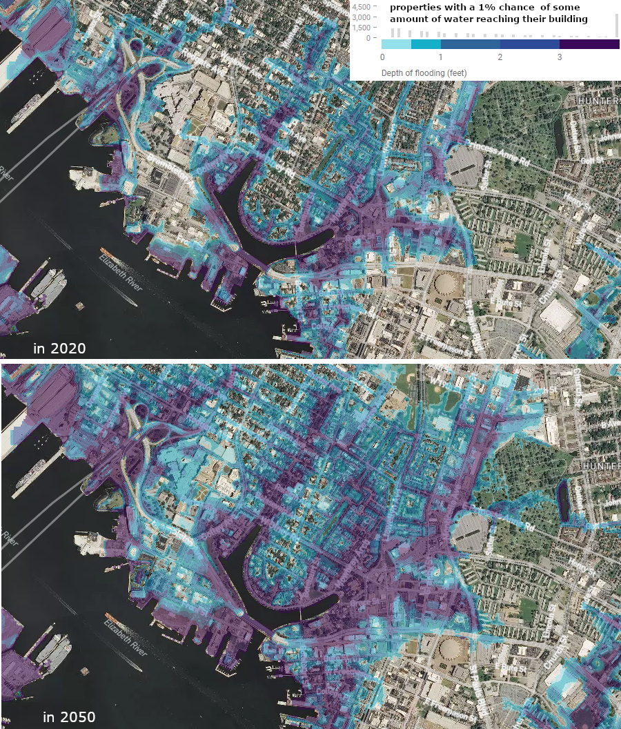 in 30 years, the flood risks will increase in the Ghent neighborhood of Norfolk