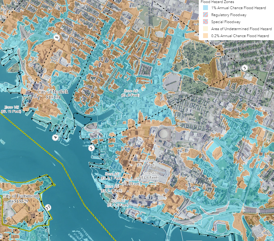 flooding risk in downtown Norfolk