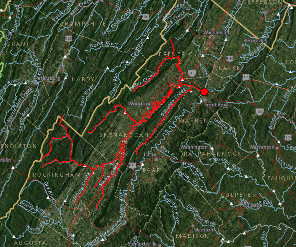 major tributaries and main stem of the North Fork of the Shenandoah River