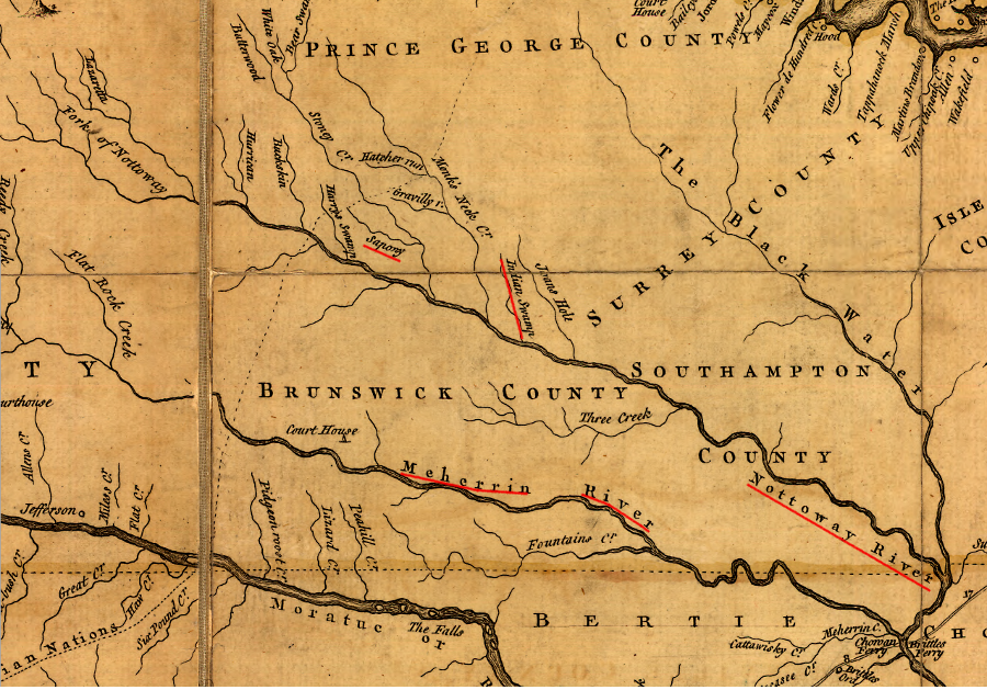 the Nottoway and Meherrin rivers retain the names of the Native Americans who lived there when the English colonists arrived