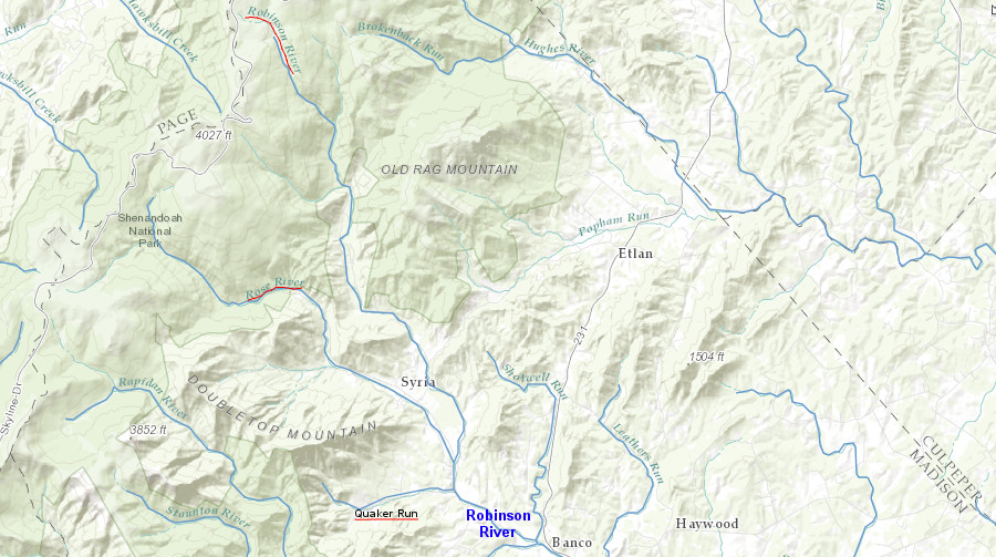 both the Rose River and Quaker Run are tributaries of the Robinson River