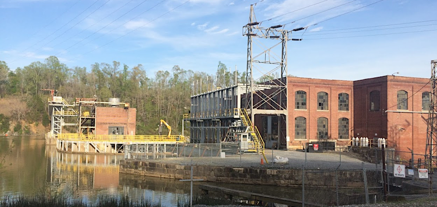 the Reusens hydropower facility dams the James River, upstream of Lynchburg