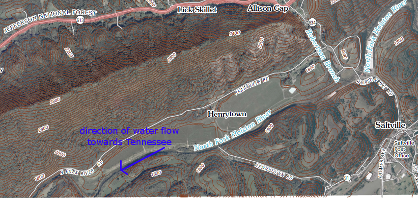 Saltville is in watershed of North Folk, Holston River