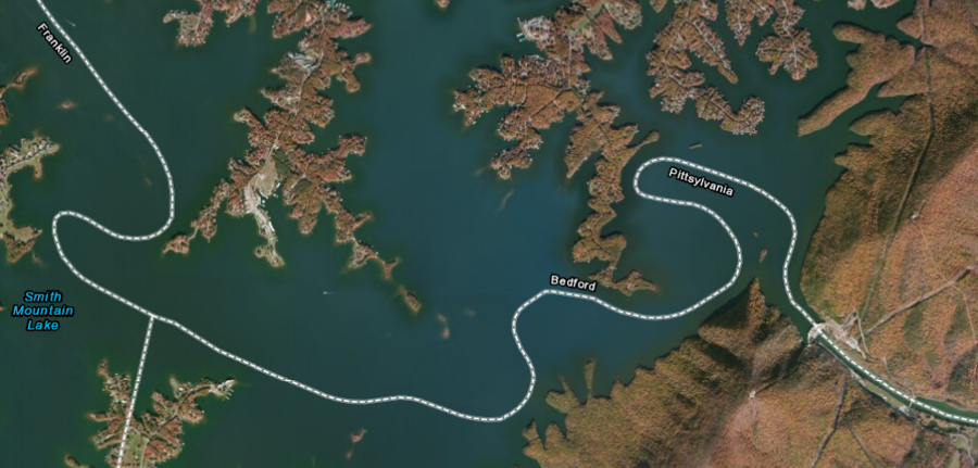 Smith Mountain Lake is split between three counties