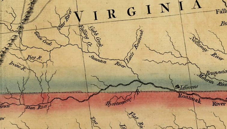 between the Blue Ridge and the confluence with the Dan River, the Roanoke River has also been known as the Staunton River