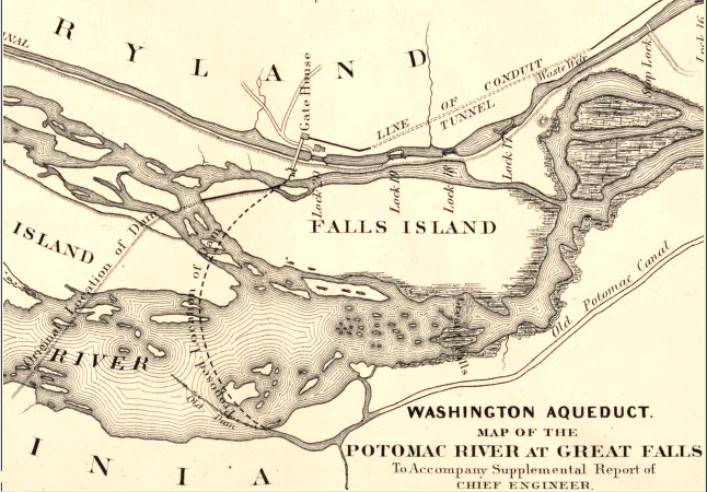 Potomac River water diversion above Great Falls into Washington Aqueduct system, which was completed during the Civil War and today supplies the Pentagon and other parts of Northern Virginia